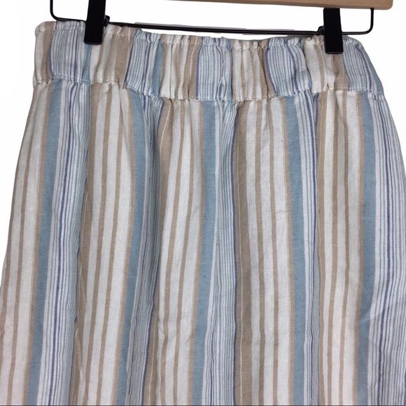DASH Linen Blend Skirt Stripe Print Button Tie Waist Minimalist Modest Small - Picture 4 of 8